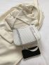 Small Striped Pattern Hobo Bag Zipper White