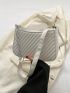 Small Striped Pattern Hobo Bag Zipper White