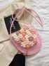 Small Flower Decor Straw Bag Flap Pink For Summer