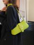 Neon Green Hobo Bag Funky Geometric Embossed Buckle Decor PU