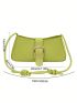 Neon Green Hobo Bag Funky Geometric Embossed Buckle Decor PU