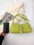 Neon Green Hobo Bag Funky Geometric Embossed Buckle Decor PU