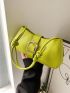 Neon Green Hobo Bag Funky Geometric Embossed Buckle Decor PU