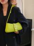 Neon Green Hobo Bag Funky Geometric Embossed Buckle Decor PU