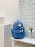 Blue Classic Backpack Preppy Cartoon Bear Decor For School