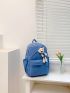 Blue Classic Backpack Preppy Cartoon Bear Decor For School