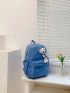 Blue Classic Backpack Preppy Cartoon Bear Decor For School