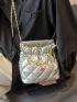 Small Ruched Bag Fashionable Argyle Quilted Faux Pearl Decor Chain Strap