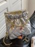 Small Ruched Bag Fashionable Argyle Quilted Faux Pearl Decor Chain Strap