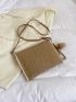 Vacation Straw Bag Pom Pom Decor Flap Adjustable Strap