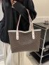 Fashionable Shoulder Tote Bag Geometric Pattern Double Handle PU