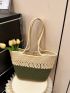 No-closure Straw Bag Fashionable Two Tone High-capacity