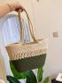 No-closure Straw Bag Fashionable Two Tone High-capacity