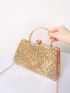 Small Box Bag Glamorous Rhinestone Decor Chain Clip Top