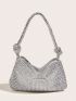 Small Hobo Bag Glamorous Rhinestone Decor Zipper, Perfect Bride Purse For Wedding, Prom & Party Events