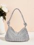 Small Hobo Bag Glamorous Rhinestone Decor Zipper, Perfect Bride Purse For Wedding, Prom & Party Events