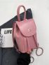 Fashionable Flap Backpack Pink Metal Decor PU