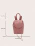 Fashionable Flap Backpack Pink Metal Decor PU