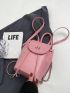 Fashionable Flap Backpack Pink Metal Decor PU