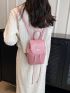 Fashionable Flap Backpack Pink Metal Decor PU