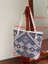 Fashionable Shopper Bag Geometric Pattern Large Fabric