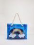 Fashionable Shoulder Tote Bag With Inner Pouch Rainbow Pattern PVC