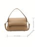 Elegant Satchel Bag Khaki Studded Decor Adjustable-strap PU