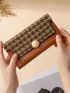 Elegant Long Wallet Houndstooth Pattern Snap Button PU