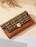 Elegant Long Wallet Houndstooth Pattern Snap Button PU