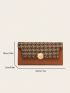 Elegant Long Wallet Houndstooth Pattern Snap Button PU