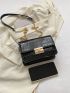 Elegant Square Bag Black Crocodile Embossed Chain PU