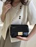 Elegant Square Bag Black Crocodile Embossed Chain PU