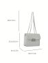 Elegant Square Bag White Metal Decor Chain PU