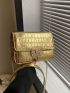 Funky Square Bag Metallic Gold Crocodile Embossed Chain PU