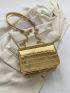 Funky Square Bag Metallic Gold Crocodile Embossed Chain PU