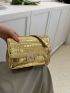 Funky Square Bag Metallic Gold Crocodile Embossed Chain PU