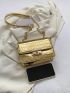 Funky Square Bag Metallic Gold Crocodile Embossed Chain PU