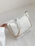 White Square Bag Fashionable Studded Decor PU