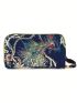 Random Peacock Embroidered Phone Wallet Sequin Decor Fashion Zipper