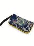 Random Peacock Embroidered Phone Wallet Sequin Decor Fashion Zipper