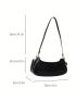 Snakeskin Embossed Baguette Bag Zipper Black PU Elegant