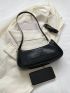 Snakeskin Embossed Baguette Bag Zipper Black PU Elegant