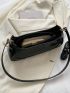 Snakeskin Embossed Baguette Bag Zipper Black PU Elegant