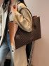 Large Shoulder Tote Bag Geometric Pattern Double Handle Zipper PU Vintage