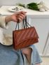 Quilted Detail Square Bag Flap Chain Brown PU Vintage