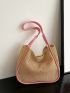 Contrast Binding Straw Bag Double Handle Vacation With Inner Pouch