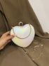 Mini Novelty Bag Heart Design Rhinestone Decor Top Handle Chain Holographic Funky