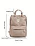 Patch Decor Laptop Backpack Khaki Zipper Casual