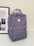 Patch Decor Laptop Backpack Purple Zipper Casual