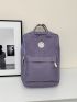 Patch Decor Laptop Backpack Purple Zipper Casual